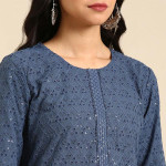 Blue Cotton Straight Kurta
