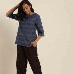 Blue Dyed & Hand Block Print Floral Lounge Top