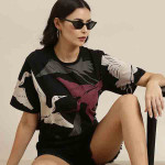 Women Black Conversational Printed Pure Cotton Oversized T-shirt