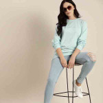 Women Blue Printed Round Neck Oversized T-shirt