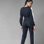 Women Navy Blue & White Pure Cotton Side Taping Basic Jumpsuit