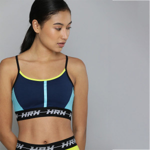 HRX By Hrithik Roshan Running Women Blue Colourblock Sports Bra