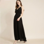 Black Solid Crepe Maxi Dress