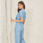 Blue Wrap Front Wrap Front Wide Leg Boiler Jumpsuit