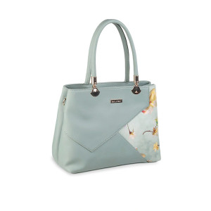 Green Floral Printed Structured Handheld Bag