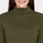 Women Olive Green Solid Full sleeves Lounge Top