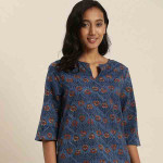 Blue Dyed & Hand Block Print Floral Lounge Top