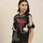Women Black Conversational Printed Pure Cotton Oversized T-shirt