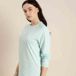 Women Blue Printed Round Neck Oversized T-shirt