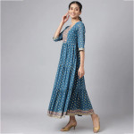 Blue Ethnic Motifs Maxi Dress