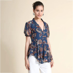 Women Teal Chiffon Paisley Flared Top