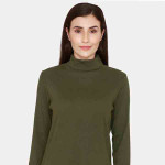 Women Olive Green Solid Full sleeves Lounge Top