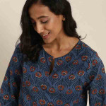 Blue Dyed & Hand Block Print Floral Lounge Top