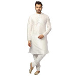 Banarasi Dupion Silk Solid Kurta Churidar Pyjama Set for Men
