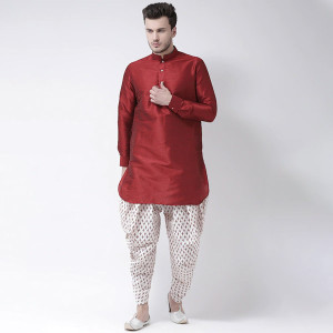 DEVYAAN Men Off-White & Red Printed Dhoti