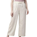 Off white Rayon Solid Wide Leg Palazzo