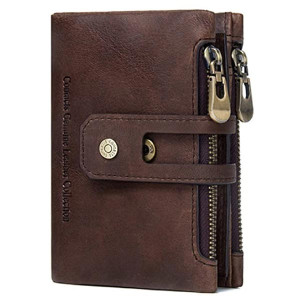 CONTACTS Men's Genuine Leather RFID Blocking Wallet (Brown)