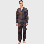 Men Orange & Blue Checked Night suit