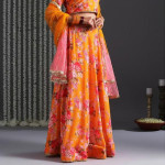 Fashion Bageecha Yellow Floral Skirt With Crop Top & Dupatta