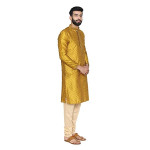 Men's Yellow Full Sleeve Regular Fit Designer Kurta & Churidar Set