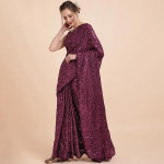 Burgundy Embellished Sequinned Pure Georgette Saree