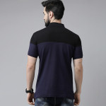 Men Navy Blue Striped Polo Collar Pure Cotton T-shirt