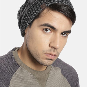 Unisex Black & Grey Self Design Beanie