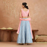 Fashion Bani Pink and Blue Crop Top With Skirt and Dupatta