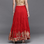 Red Printed Flared Maxi Skirt