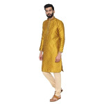 Men's Yellow Full Sleeve Regular Fit Designer Kurta & Churidar Set