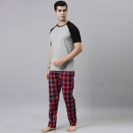 Men Grey & Maroon Cotton Night suit