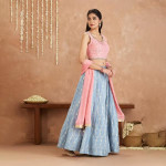 Fashion Bani Pink and Blue Crop Top With Skirt and Dupatta