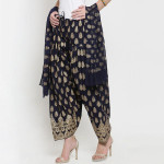 Women Navy Blue & Gold-Toned Block Printed Salwar & Dupatta Set