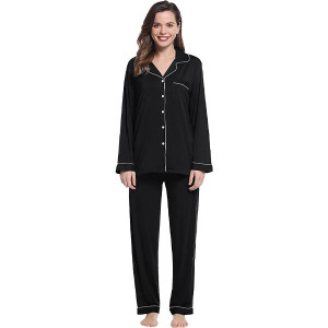 Joyaria Womens Soft Bamboo Pajama Sets Button Down Long Sleeve Pj Pants Set Sleepwear