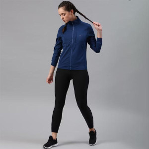 Women Blue Solid Sporty Jacket