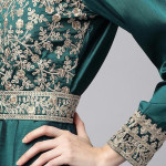 Teal Embroidered Art Silk Semi-Stitched Dress Material