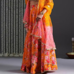 Fashion Bageecha Yellow Floral Skirt With Crop Top & Dupatta